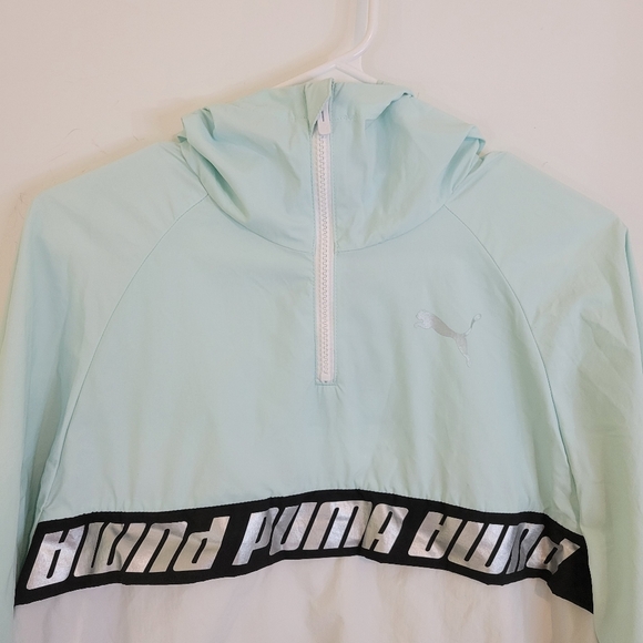 Puma White Mint Teal Windbreaker Pullover Jacket Sporty XS - Picture 9 of 9